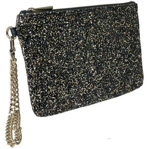 EXPRESS Y2K Gold Silver Black Glitter Sparkle Zip Wristlet Clutch